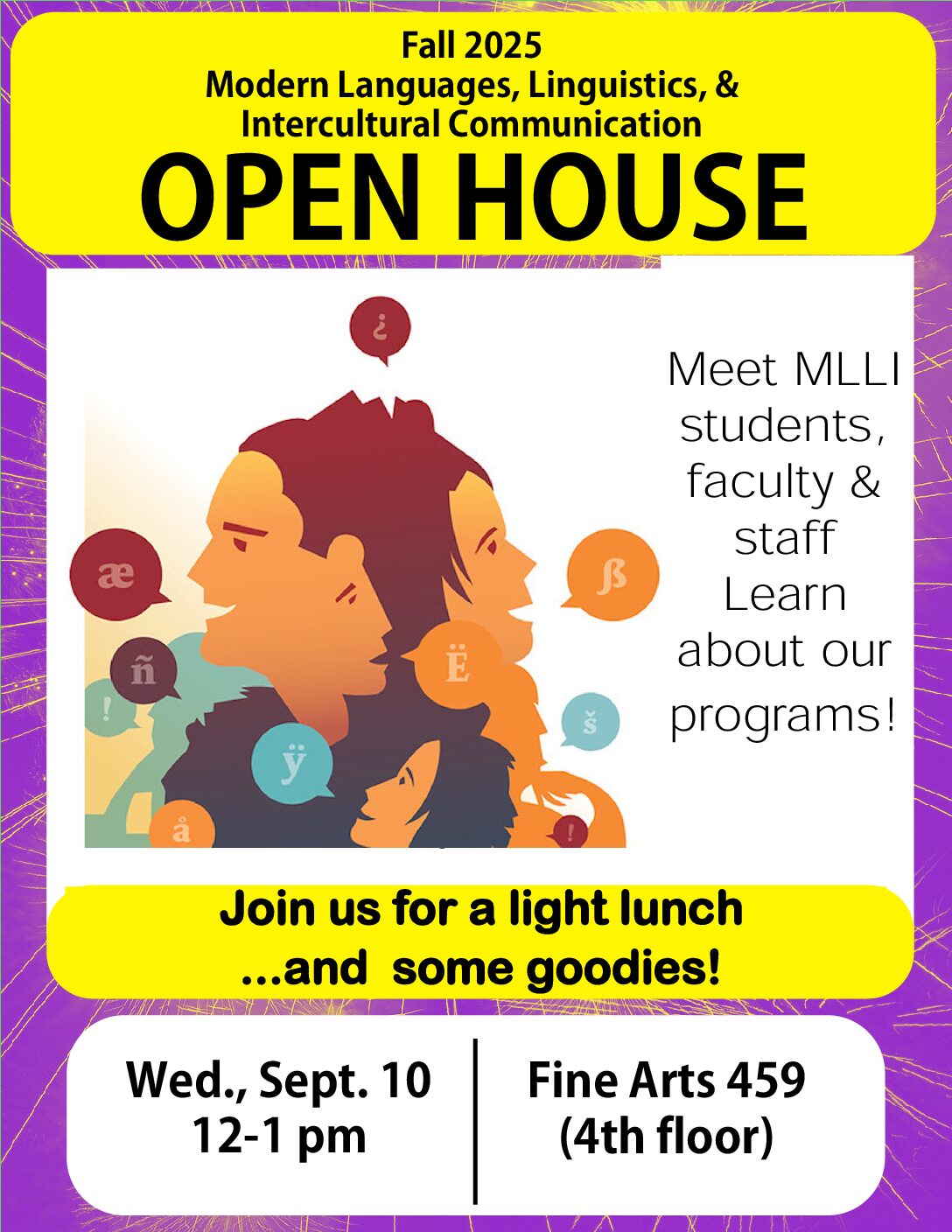 MLLI OPEN HOUSE Wednesday September 10, 12-1pm, FA 459